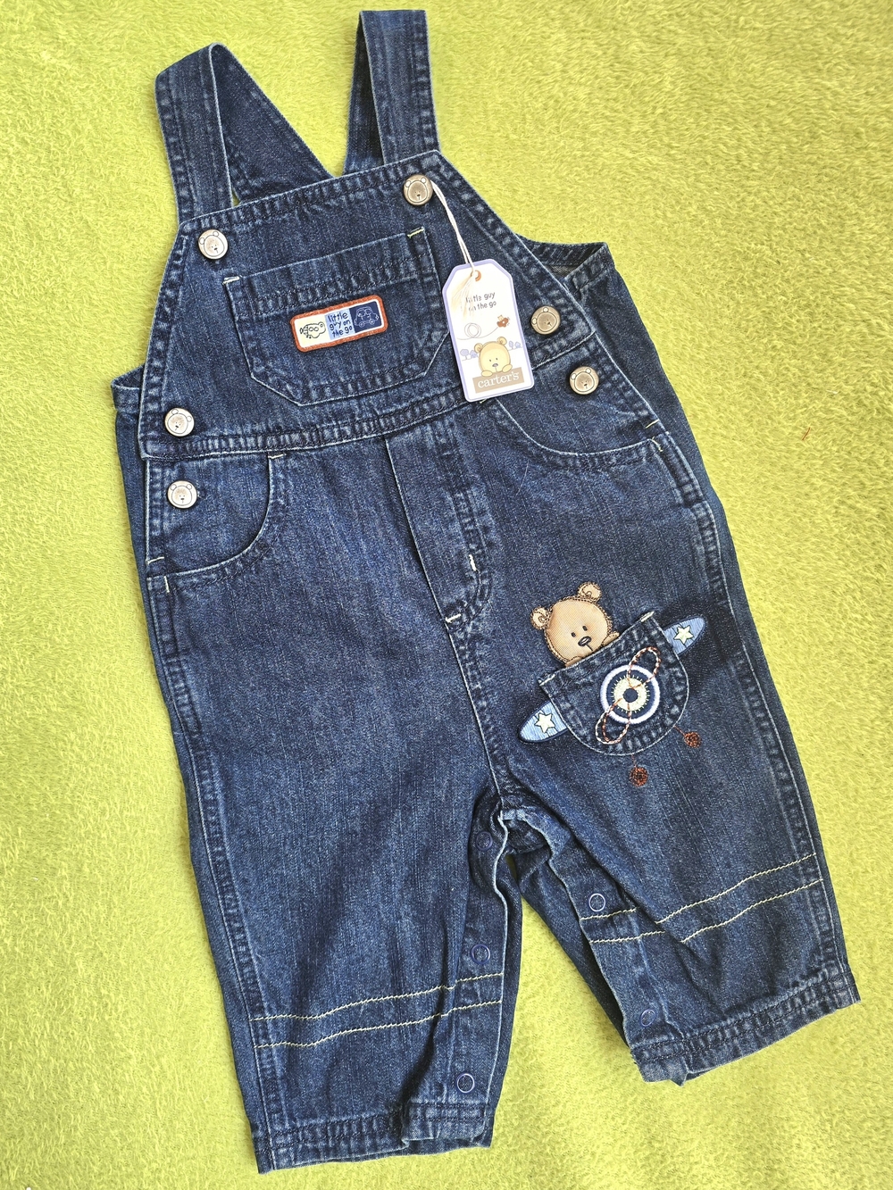 NWT 6-9M BOYS Blue Denim Overalls + Bear FLYING PLANE LITTLE GUY ON THE GO (Q2)